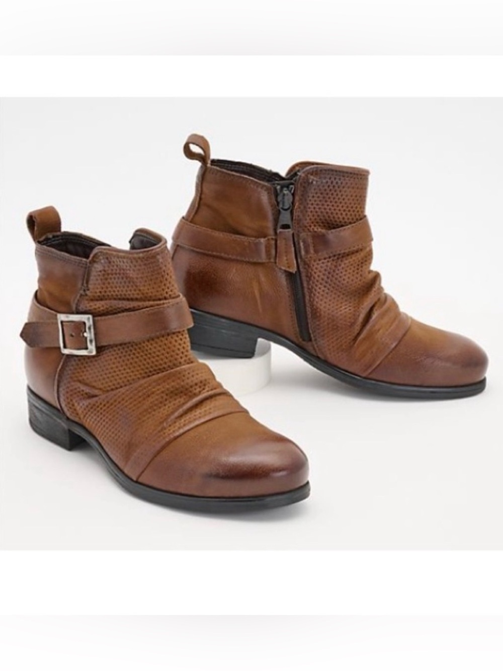 Miz Mooz Ankle Boots Wide Sz 37 US 7 Leather Zippered Buckles Suzy Hazelnut Boho